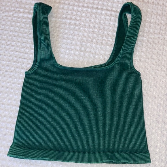 FREE PEOPLE Size XS/S Happiness Runs Square Neck Crop Tank Top Emerald Green - Picture 2 of 16
